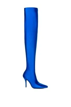 AZALEA WANG STAR STRETCH THIGH HIGH STILETTO BOOT IN BLUE -Azalea Wang store azalea wang star stretch thigh high stiletto boot in blue blue 3 3 c1