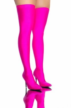 AZALEA WANG STAR STRETCH THIGH HIGH STILETTO BOOT IN FUCHSIA -Azalea Wang store azalea wang star stretch thigh high stiletto boot in fuchsia fuchsia 5 5 c1