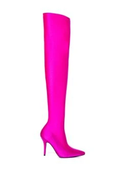 AZALEA WANG STAR STRETCH THIGH HIGH STILETTO BOOT IN FUCHSIA -Azalea Wang store azalea wang star stretch thigh high stiletto boot in fuchsia fuchsia 6 6