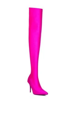 AZALEA WANG STAR STRETCH THIGH HIGH STILETTO BOOT IN FUCHSIA -Azalea Wang store azalea wang star stretch thigh high stiletto boot in fuchsia fuchsia 7 7