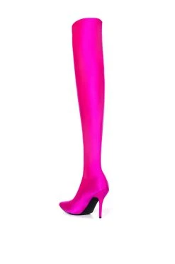 AZALEA WANG STAR STRETCH THIGH HIGH STILETTO BOOT IN FUCHSIA -Azalea Wang store azalea wang star stretch thigh high stiletto boot in fuchsia fuchsia 8 8