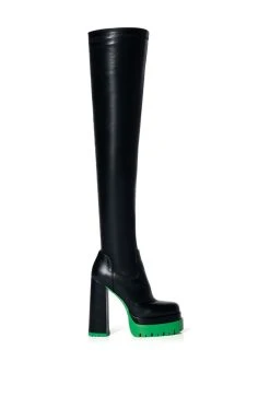 AZALEA WANG STEP UP THIGH HIGH FAUX LEATHER BOOT IN GREEN -Azalea Wang store azalea wang step up thigh high faux leather boot in green green 2 2