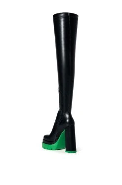 AZALEA WANG STEP UP THIGH HIGH FAUX LEATHER BOOT IN GREEN -Azalea Wang store azalea wang step up thigh high faux leather boot in green green 4 4