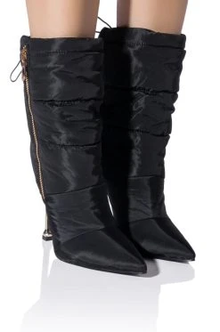 AZALEA WANG STEPPING OUT STILETTO PUFFER BOOTIE IN BLACK