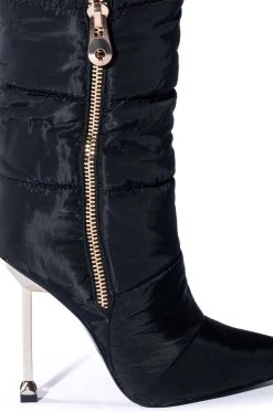 AZALEA WANG STEPPING OUT STILETTO PUFFER BOOTIE IN BLACK -Azalea Wang store azalea wang stepping out stiletto puffer bootie in black black 5 5