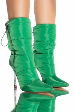 AZALEA WANG STEPPING OUT STILETTO PUFFER BOOTIE IN GREEN -Azalea Wang store azalea wang stepping out stiletto puffer bootie in green green 1 1