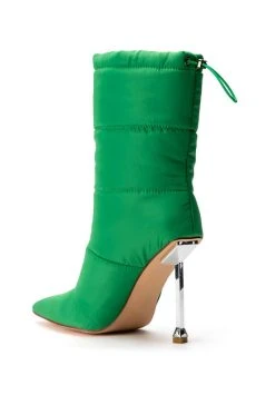 AZALEA WANG STEPPING OUT STILETTO PUFFER BOOTIE IN GREEN -Azalea Wang store azalea wang stepping out stiletto puffer bootie in green green 4 4
