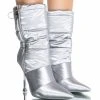 AZALEA WANG STEPPING OUT STILETTO PUFFER BOOTIE IN SILVER -Azalea Wang store azalea wang stepping out stiletto puffer bootie in silver silver 1 1