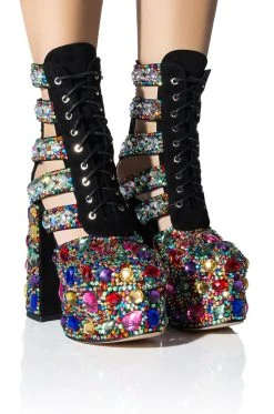 AZALEA WANG STOMP EMBELLISHED LACE UP BOOTIE IN MULTI