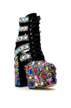 AZALEA WANG STOMP EMBELLISHED LACE UP BOOTIE IN MULTI -Azalea Wang store azalea wang stomp embellished lace up bootie in multi multi 3 3