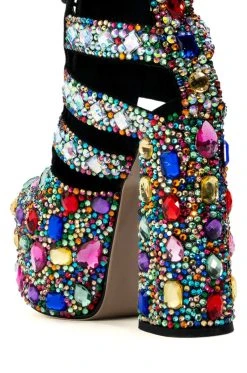 AZALEA WANG STOMP EMBELLISHED LACE UP BOOTIE IN MULTI -Azalea Wang store azalea wang stomp embellished lace up bootie in multi multi 5 5