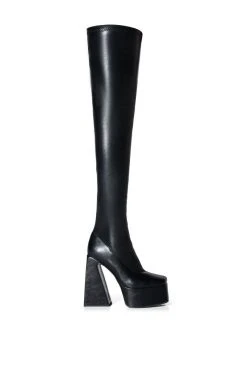 AZALEA WANG STRUT THIS WAY THIGH HIGH PLATFORM BOOT IN BLACK -Azalea Wang store azalea wang strut this way thigh high platform boot in black black 2 2