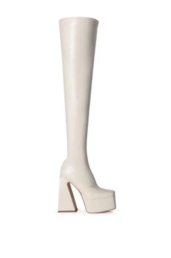 AZALEA WANG STRUT THIS WAY THIGH HIGH PLATFORM BOOT IN WHITE -Azalea Wang store azalea wang strut this way thigh high platform boot in white white 2 2