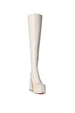 AZALEA WANG STRUT THIS WAY THIGH HIGH PLATFORM BOOT IN WHITE -Azalea Wang store azalea wang strut this way thigh high platform boot in white white 3 3