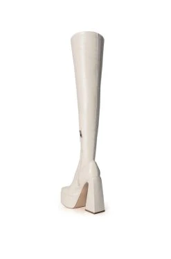 AZALEA WANG STRUT THIS WAY THIGH HIGH PLATFORM BOOT IN WHITE -Azalea Wang store azalea wang strut this way thigh high platform boot in white white 4 4