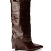 AZALEA WANG STUCK ON YOU FOLD OVER WEDGE BOOT IN BROWN CROC -Azalea Wang store azalea wang stuck on you fold over wedge boot in brown croc brown croc 2 2