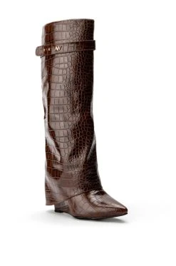 Azalea Wang store 18 Azalea Wang store -Azalea Wang store azalea wang stuck on you fold over wedge boot in brown croc brown croc 3 3