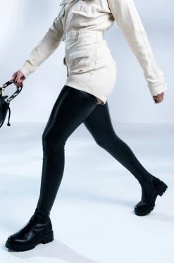 AZALEA WANG SURGICAL FLATFORM BOOT WITH 4 WAY STRETCH IN STRETCH PU 25 AZALEA WANG SURGICAL FLATFORM BOOT WITH 4 WAY STRETCH IN STRETCH PU -Azalea Wang store azalea wang surgical flatform boot in stretch pu black 6 6