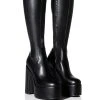 AZALEA WANG SUTTON PU CHUNKY BOOT WITH 4 WAY STRETCH IN BLACK -Azalea Wang store azalea wang sutton pu chunky boot in black black 1 1