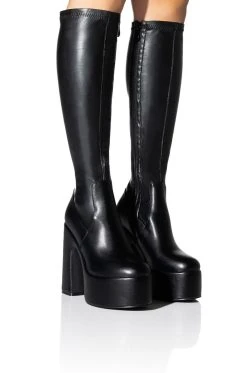 AZALEA WANG SUTTON PU CHUNKY BOOT WITH 4 WAY STRETCH IN BLACK