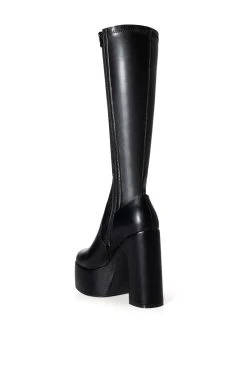 AZALEA WANG SUTTON PU CHUNKY BOOT WITH 4 WAY STRETCH IN BLACK -Azalea Wang store azalea wang sutton pu chunky boot in black black 4 4