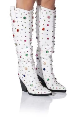 AZALEA WANG SWEET TREAT RHINESTONE EMBELLISHED WESTERN BOOT IN WHITE