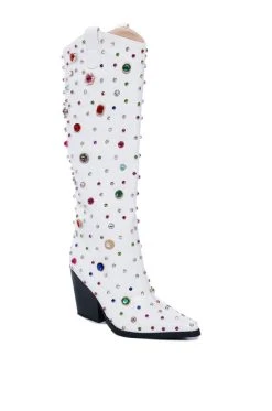 AZALEA WANG SWEET TREAT RHINESTONE EMBELLISHED WESTERN BOOT IN WHITE -Azalea Wang store azalea wang sweet treat rhinestone embellished western boot in white white 3 3