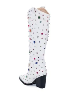 AZALEA WANG SWEET TREAT RHINESTONE EMBELLISHED WESTERN BOOT IN WHITE -Azalea Wang store azalea wang sweet treat rhinestone embellished western boot in white white 4 4