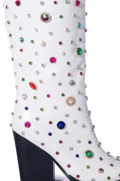 AZALEA WANG SWEET TREAT RHINESTONE EMBELLISHED WESTERN BOOT IN WHITE -Azalea Wang store azalea wang sweet treat rhinestone embellished western boot in white white 5 5