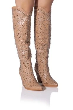 AZALEA WANG TEXAS EMBELLISHED WESTERN BOOT IN NUDE