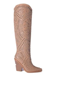 AZALEA WANG TEXAS EMBELLISHED WESTERN BOOT IN NUDE -Azalea Wang store azalea wang texas embellished western boot in nude beige 2 2 c1