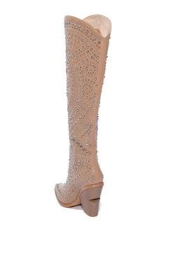 AZALEA WANG TEXAS EMBELLISHED WESTERN BOOT IN NUDE -Azalea Wang store azalea wang texas embellished western boot in nude beige 4 4