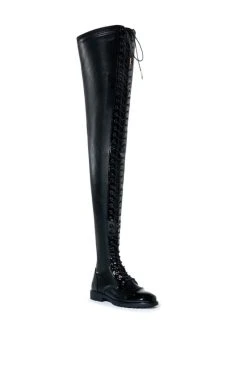 AZALEA WANG THESE ARE MY ONLY INTENTIONS THIGH HIGH FLAT BOOTS -Azalea Wang store azalea wang these are my only intentions thigh high flat boots black pu 3 3 c1