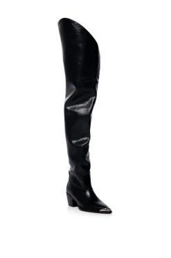AZALEA WANG THIGH HIGH WESTERN BOOT IN BLACK -Azalea Wang store azalea wang thigh high western boot in black black 3 3