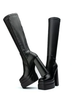 AZALEA WANG TO THE MAX CHUNKY STRETCH BOOT WITH 4 WAY STRETCH IN BLACK -Azalea Wang store azalea wang to the max chunky stretch boot in black black 5 5 c1