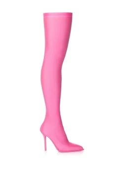 AZALEA WANG STAR STRETCH NEW LEVEL THIGH HIGH STILETTO BOOT IN PINK -Azalea Wang store azalea wang trixie disco stretch stiletto boot in pink pink 2 2