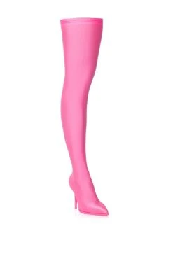 AZALEA WANG STAR STRETCH NEW LEVEL THIGH HIGH STILETTO BOOT IN PINK -Azalea Wang store azalea wang trixie disco stretch stiletto boot in pink pink 3 3