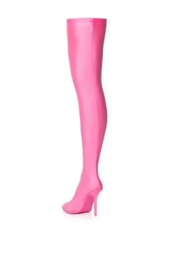 AZALEA WANG STAR STRETCH NEW LEVEL THIGH HIGH STILETTO BOOT IN PINK -Azalea Wang store azalea wang trixie disco stretch stiletto boot in pink pink 4 4