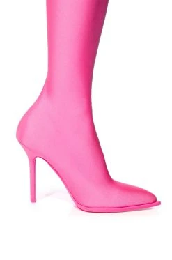 AZALEA WANG STAR STRETCH NEW LEVEL THIGH HIGH STILETTO BOOT IN PINK -Azalea Wang store azalea wang trixie disco stretch stiletto boot in pink pink 5 5