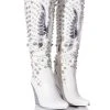 AZALEA WANG UPBEAT RHINESTONE EMBELLISHED WESTERN BOOT IN WHITE -Azalea Wang store azalea wang upbeat rhinestone embellished western boot in white white 1 1