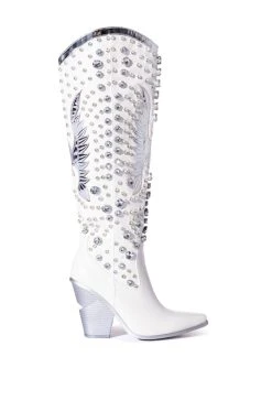 AZALEA WANG UPBEAT RHINESTONE EMBELLISHED WESTERN BOOT IN WHITE -Azalea Wang store azalea wang upbeat rhinestone embellished western boot in white white 2 2