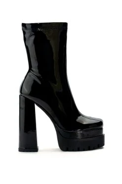 AZALEA WANG VIPER PATENT BOOTIE IN BLACK -Azalea Wang store azalea wang viper patent bootie in black black 3 3