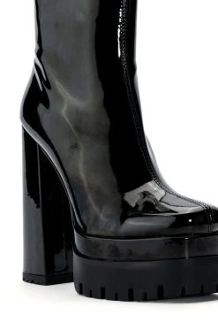 AZALEA WANG VIPER PATENT BOOTIE IN BLACK -Azalea Wang store azalea wang viper patent bootie in black black 5 5