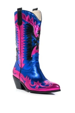 AZALEA WANG WAY METALLIC BOOT IN BLUE -Azalea Wang store azalea wang way metallic boot in blue blue 3 3