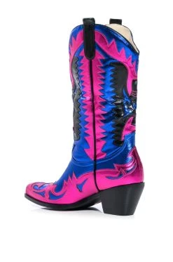 AZALEA WANG WAY METALLIC BOOT IN BLUE -Azalea Wang store azalea wang way metallic boot in blue blue 4 4