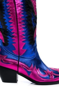 AZALEA WANG WAY METALLIC BOOT IN BLUE -Azalea Wang store azalea wang way metallic boot in blue blue 5 5