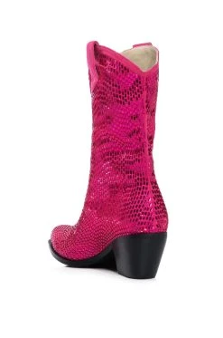 AZALEA WANG WELLINGTON EMBELLISHED WESTERN BOOTIE IN FUCHSIA -Azalea Wang store azalea wang wellington embellished western bootie in fuchsia fuchsia 4 4