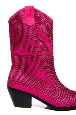 AZALEA WANG WELLINGTON EMBELLISHED WESTERN BOOTIE IN FUCHSIA -Azalea Wang store azalea wang wellington embellished western bootie in fuchsia fuchsia 5 5