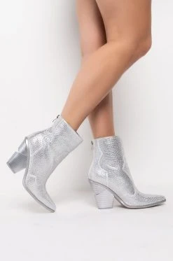AZALEA WANG WHY SO SERIOUS CHUNKY WESTERN BOOTIE IN SILVER -Azalea Wang store azalea wang why so serious chunky bootie in silver silver 2 2