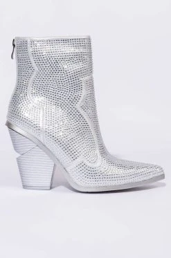 AZALEA WANG WHY SO SERIOUS CHUNKY WESTERN BOOTIE IN SILVER -Azalea Wang store azalea wang why so serious chunky bootie in silver silver 3 3